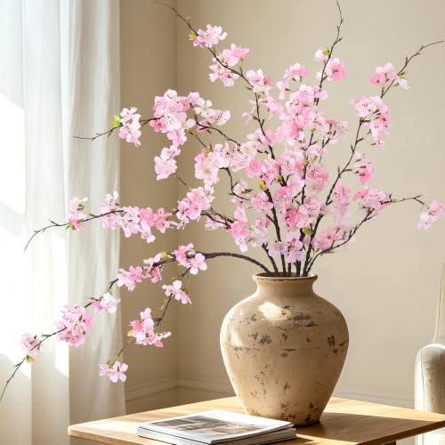 Artificial Cherry Blossom Branches Decor 6 PCS Fake Flowers Indoor (6pcs-29.92 Inch Pink)