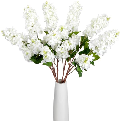 4PCS 30inch Lilac Artificial Flowers White Fake Delphinium Long Stem Silk Real Touch Flower Faux Lilac Floral Arrangement for Tall Vase Table Centerpieces Wedding Garden Home Decoration (30inch White / 4 Pcs)