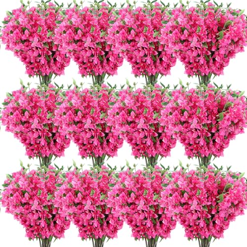100 Pcs Fake Bougainvillea Bulk Silk Flower UV Resistant (Rose Red)