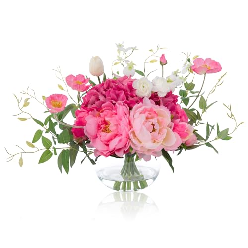 Artificial Flowers in Vase (Mix Peony-fuchsia)