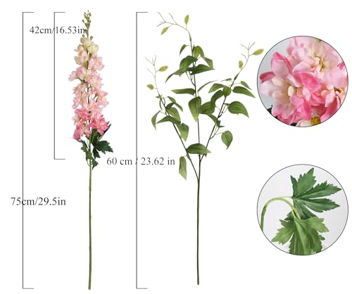 Pink Silk Delphinium Flowers Combo Clematis Greenery 8pcs Long Stem Pink Fake Larkspur Flowers Floral Arrangements for Tall Vase Table Party Home Decor (Pink)