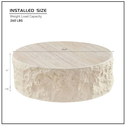 35" Fiberglass Round Coffee Table with Round Edge Design (Beige / 35"(Round))
