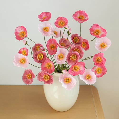 12PCS 36Heads Artificial Poppy Flowers with Stems (Light Pink+rose Pink+light Purple)
