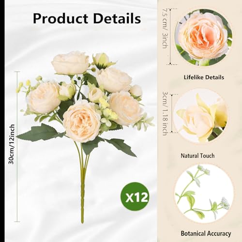 12pcs Peonies Artificial Flowers Bouquet (Champagne)