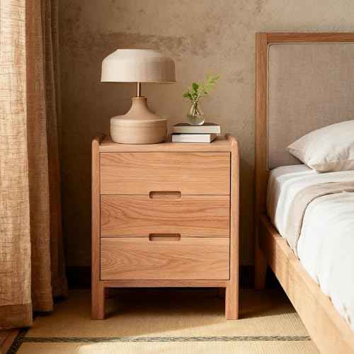 Nightstand Solid Wood Small End Table w (Natural)