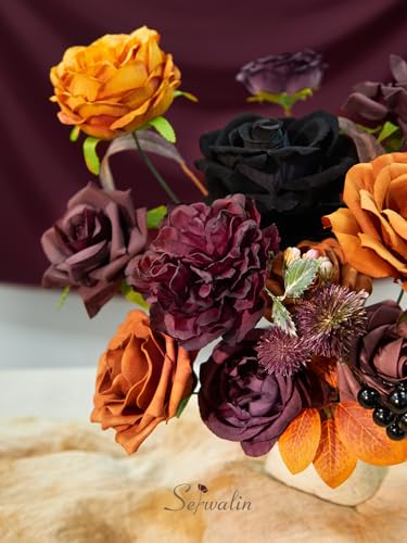 Orange Purple Artificial Fall Flowers Combo (A Athens Orange Purple / 1 Box)