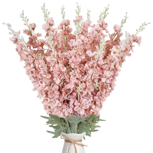 16Pcs Delphinium Artificial Flowers 33.5" Fall Long Stem Dusty Pink Flower (Coral Pink)