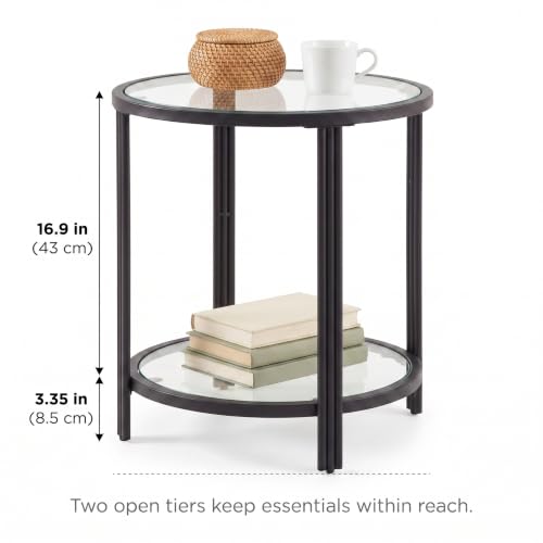 Modern Round Glass Top End Table (Black)
