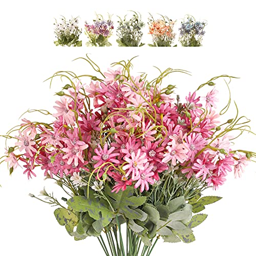 Artificial Flowers Wildflowers Silk Daisy Spring Fake Daisies Decoration Summer UV Resistant Colorful Mixed Bundles Faux Greenery Outdoor Plant Stem Filler for Home Decor Indoor Floral Arrangements (06-pink)