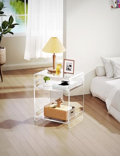 Acrylic End Table Record Player Table with Storage Shelf Clear Side Table Nightstand (Clear)