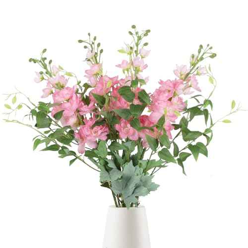 8PCS Pink Artificial Delphinium Flowers with Clematis Greenery Long Stem Artificial Flowers for Tall Vase for Home Wedding Floral Arrangement Centerpiece Table Decor (Light Pink)