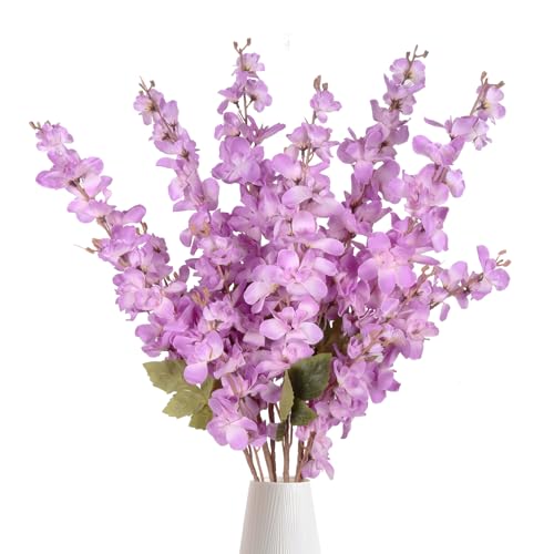 Purple Long Stem Delphinium Artificial Flower 6pcs Fake Larkspur Artificial Flowers 35.43''Silk Flower for Tall Vase Floral Arrangement Wedding Centerpieces Home Garden Party Decor (Purple)