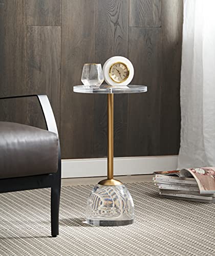 12‘’Clear Acrylic Side Table for Office (Brushed Brass +Clear)