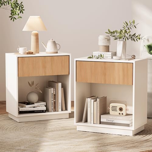 Fluted Nightstands Set of 2 (White & Oak)