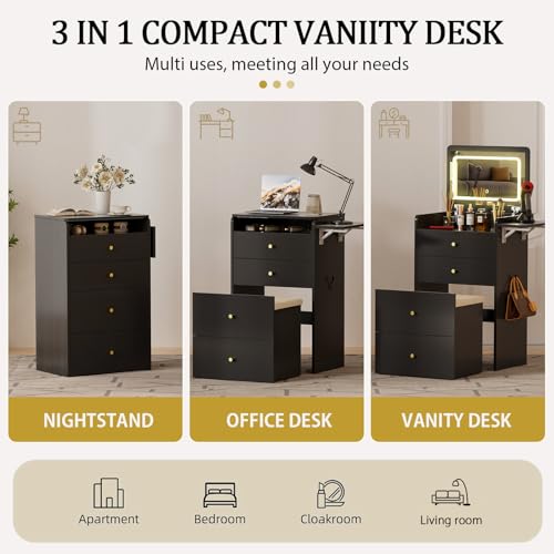 Makeup Vanity Desk with Mirror and Lights (Ink Black)