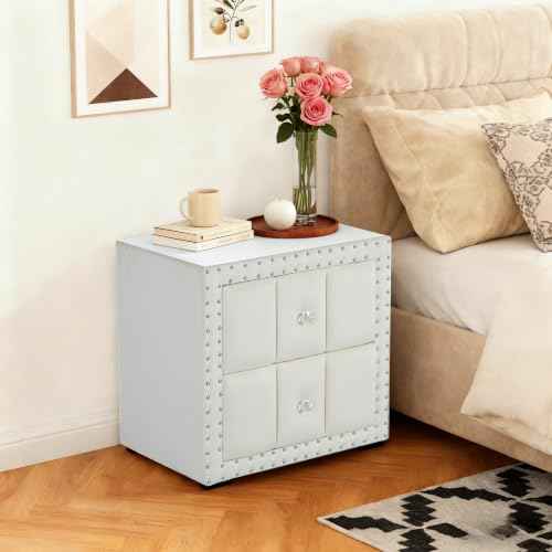 Contemporary Tufted Nightstand (Beige)