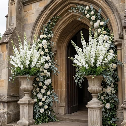 20PCS 33.5" White Artificial Delphinium Flowers with Clematis Greenery