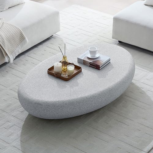 55" Fiberglass Elliptical Matte Rocks Coffee Table with Round Edge Design (Rock Grey / 55"(Elliptical))