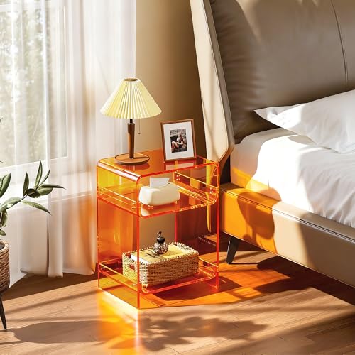 Acrylic Record Player Table with Storage Shelf (Orange / Medium)