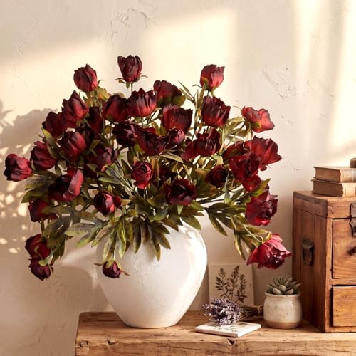 Faux Silk Peony Artificial Flowers Stem for Vase (Dark)