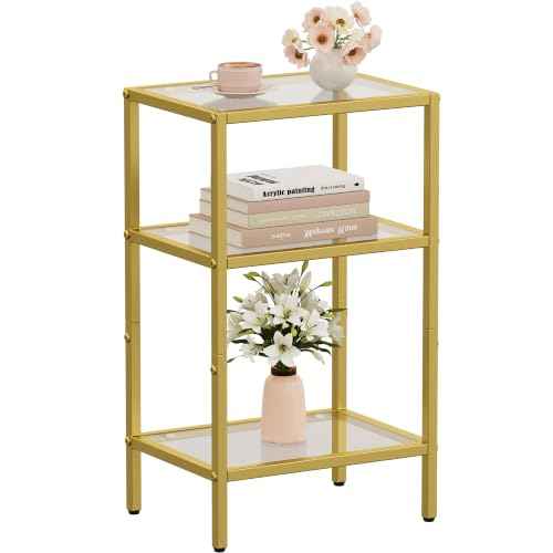 Glass Side Table (Gold / 3-Tier (11"D x 15"W x 25.6"H))