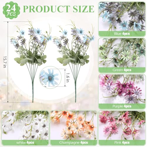 24 Pcs Wildflowers Artificial Flowers Silk Fake Daisy Wild Flower Bouquets Outdoor UV Resistant Faux Greenery Plants for Spring Summer Decoration Home Indoor Vase Floral Arrangements Decor