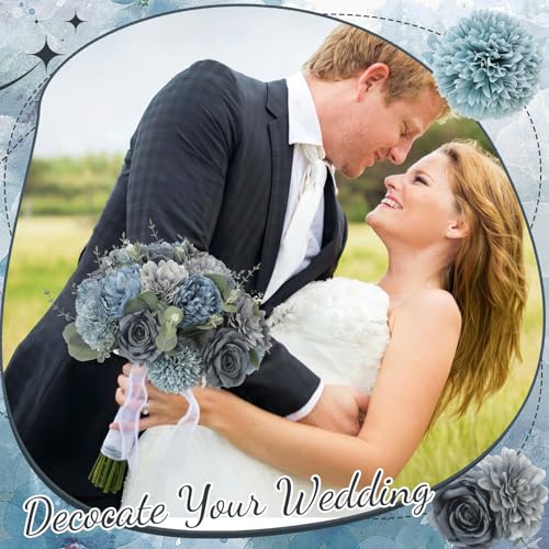 98pcs Artificial Flowers with Stems (Dusty Blue)