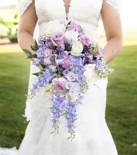 8PCS Voilet Artificial Delphinium Flowers with Clematis Greenery Long Stem Artificial Flowers Purple for Tall Vase for Home Wedding Floral Arrangement Centerpiece Table Decor (Violet)