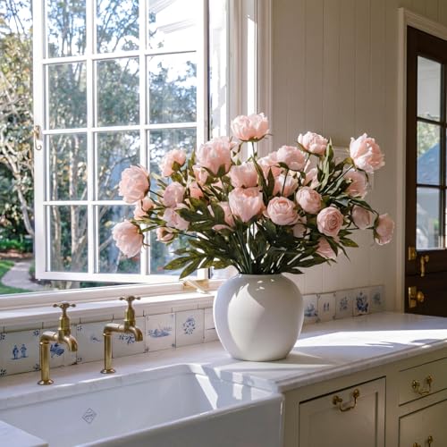 Faux Silk Peony Artificial Flowers Stem for Vase (Pink)