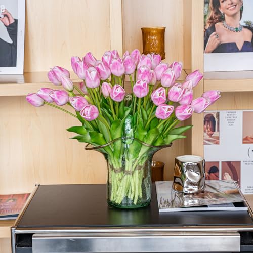 60pcs Artificial Tulips Flowers (60pcs Babypink (No Vase))