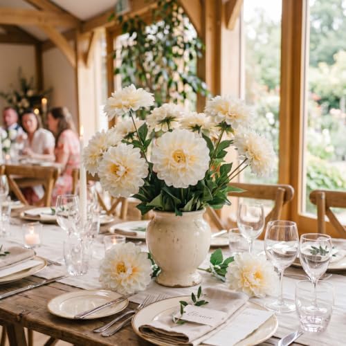 100pcs Beige Artificial Dahlia Flowers with Stems (Beige)