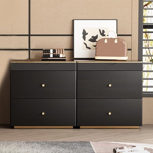 Nightstand with Glass Top (Black Brown)
