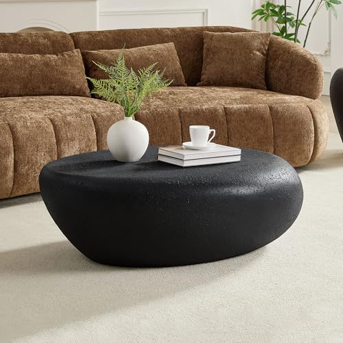Modern Style Fiberglass Elliptical Coffee Table Set of 2 (Black / 43"+15"(Elliptical))