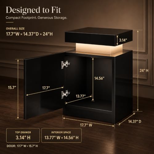 Nightstand Set of 2 with RGB LED Lights (Black / 17.7 inch-2P)