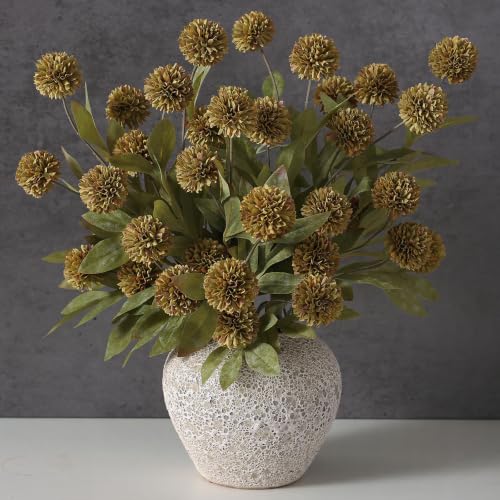 6 Pcs 27"Artificial Fall Pompon Mum Flower Stems for Vase (Autumn Orange)
