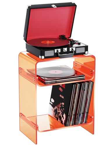Acrylic Record Player Table with Storage Shelf (Orange / Large)