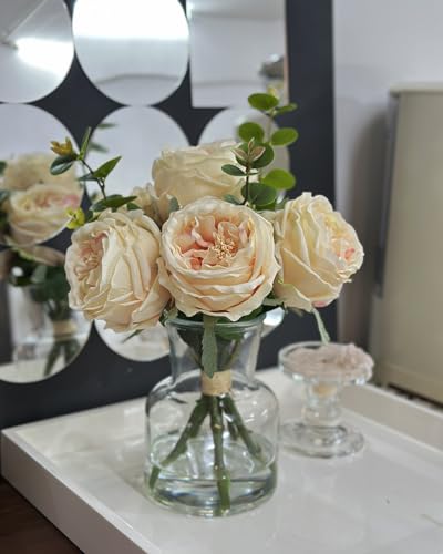 Champagne Roses Artificial Flowers in Vase (Champagne Simulated Rose With Vase)