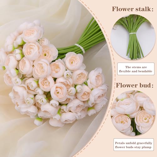 32Pcs Champagne Faux Silk Ranunculus Artificial Flowers Wedding DIY (Light Champagne)