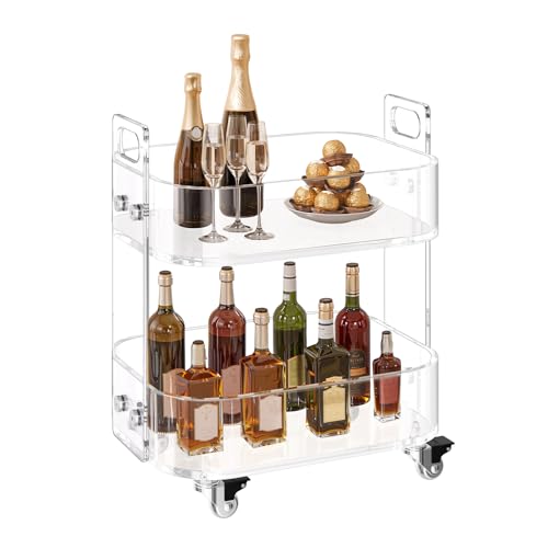 Acrylic Bar Cart with 4 Lockable Wheels (2-Tier Shelf)