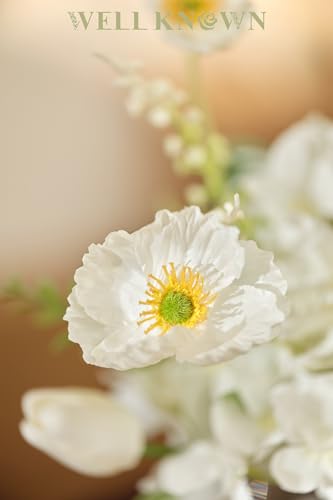 Artificial Flowers for Table Decoration Silk Hydrangea Flowers with Vase Fake Flower Arrangements in Round Bowl Vase with Faux Water for Summer Spring (Mix Hydrangea-white)