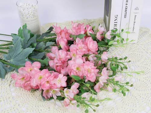 8PCS Pink Artificial Delphinium Flowers with Clematis Greenery Long Stem Artificial Flowers for Tall Vase for Home Wedding Floral Arrangement Centerpiece Table Decor (Light Pink)