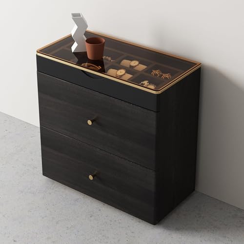 Nightstand with Glass Top (Black Brown)