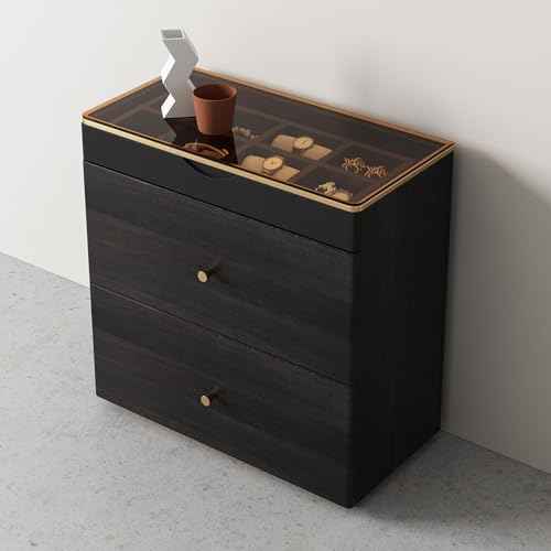 Nightstand with Glass Top (Black Brown)