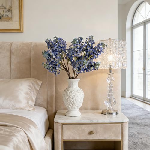 4PCS 25.6inch Lilac Artificial Flowers Blue Fake Delphinium Long Stem Real Touch Flower Faux Lilac Floral Arrangement for Tall Vase Table Centerpieces Wedding Garden Home Decoration（Blue） (25.6inch Blue / 4 Pcs)