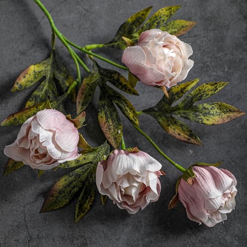 Faux Silk Peony Artificial Flowers Stem for Vase (Brownish)