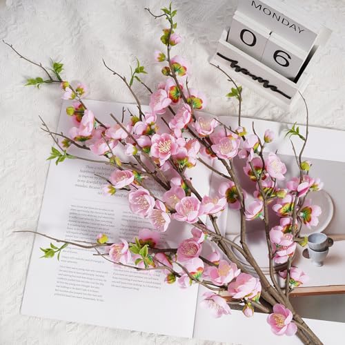 Pink Cherry Blossom Branches Artificial Plum Blossom Fake Flowers Artificial Flowers Silk Flowers 4PCS 35.4'' Long Stem Artificial Flowers for Tall Vase for Indoor Home Decoration (Pink)