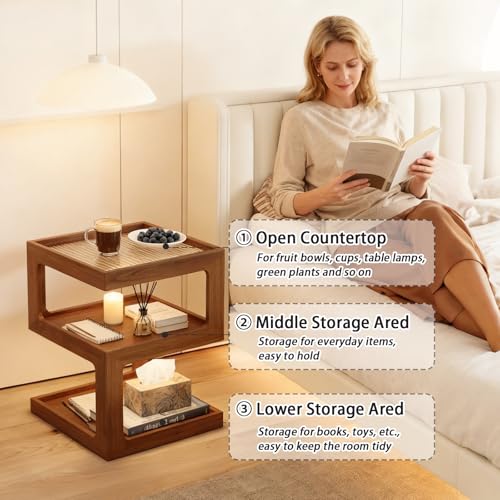 3 Tier Nightstand (Walnut Color / 13.78*13.78*21.16in)