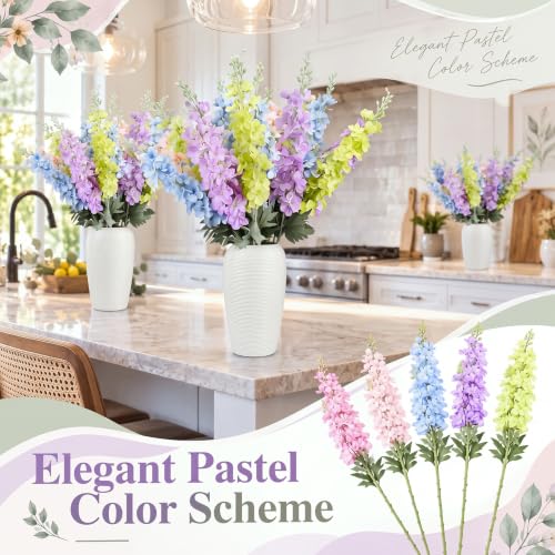 50 Pcs Pastel Delphinium Artificial Flower Bulk (34.25" / Pastel)