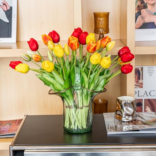 40pcs Artificial Tulips Flowers (40pcs Red Set (No Vase))