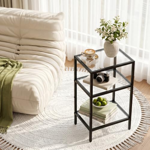 Glass Side Table (Black / 3-Tier (11"D x 15"W x 25.6"H))